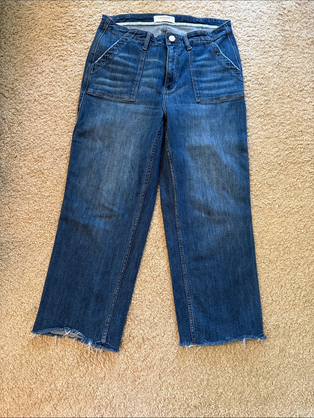 Lovervet Dark Indigo Wide-Leg Crop Jeans with Frayed Hem